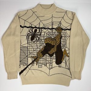 Vintage 90s Spiderman Comic Knit Sweater Men’s‎ Size L Barcode Brown Rare Y2K